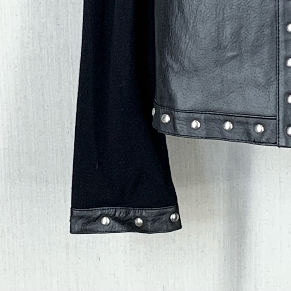 Caprice~Women's Full Zip Studded Leather & Knit Combo Moto/Biker Jacket~Sz L - Picture 5 of 16